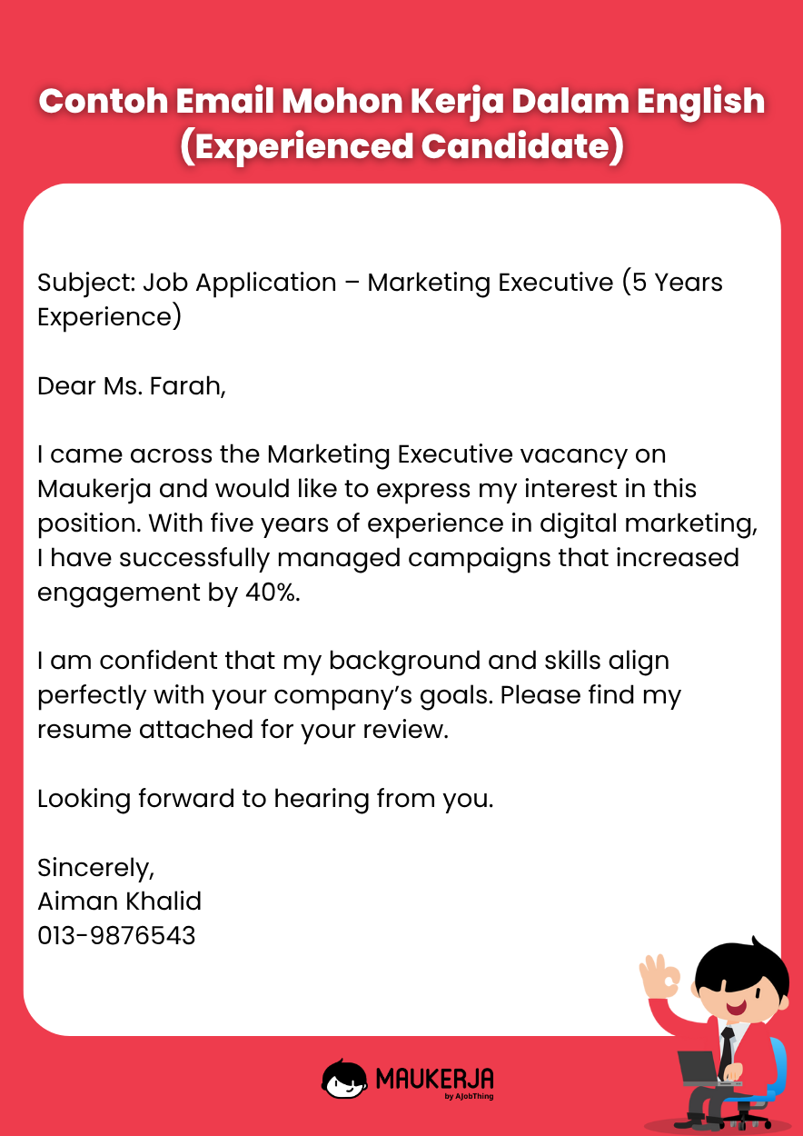 Contoh Email Mohon Kerja Dalam English (Experienced Candidate)